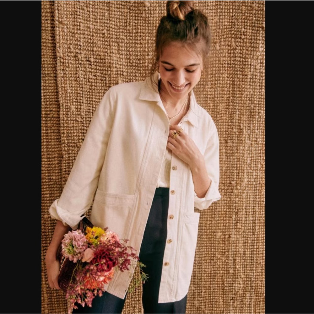 Sezane Denim Will Jacket in Kingdom Ecru size L